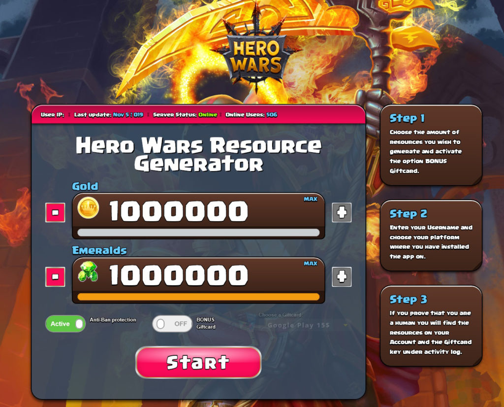 hero wars codes 2019